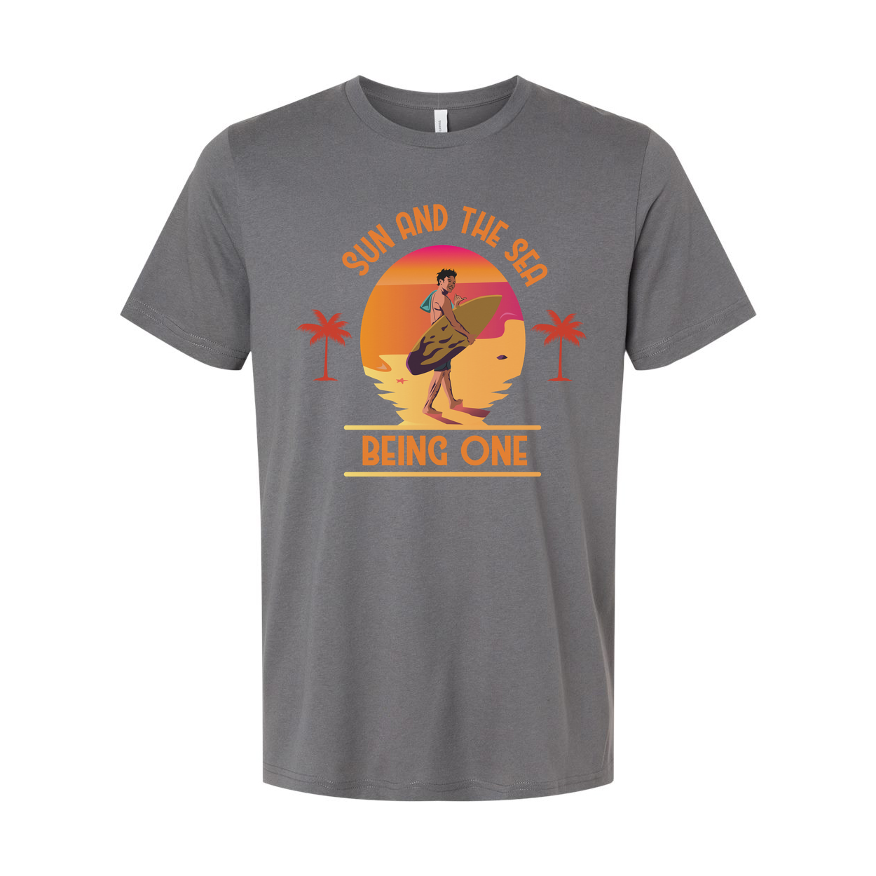Unisex Surfing Graphic Tee With Sunset Beach Scene And Palm Trees For Beach Lovers