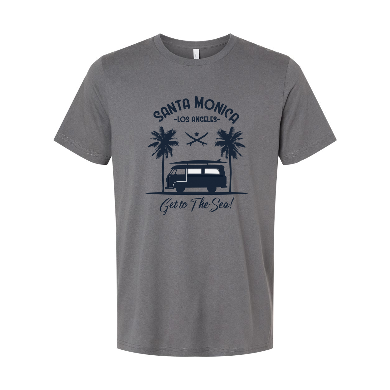 Santa Monica Los Angeles Surfing Graphic Unisex Tee Get To The Sea Design With Palm Trees