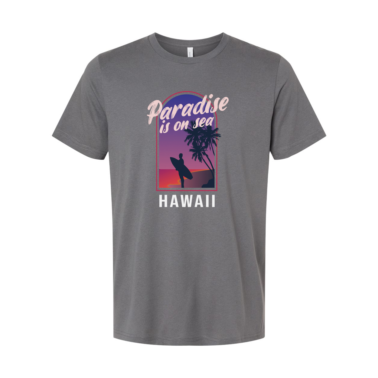 Unisex Hawaii Surfing Graphic T Shirt With Paradise Is On Sea Design Retro Sunset Palm Trees
