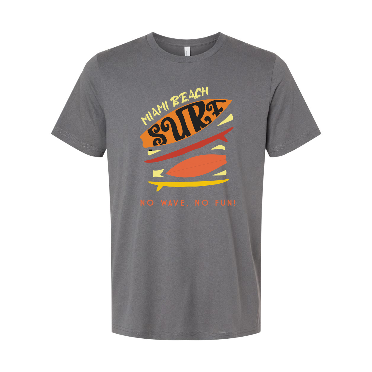 Miami Beach Surf Graphic Tee Unisex No Wave No Fun Surfboard Print With Retro Colors