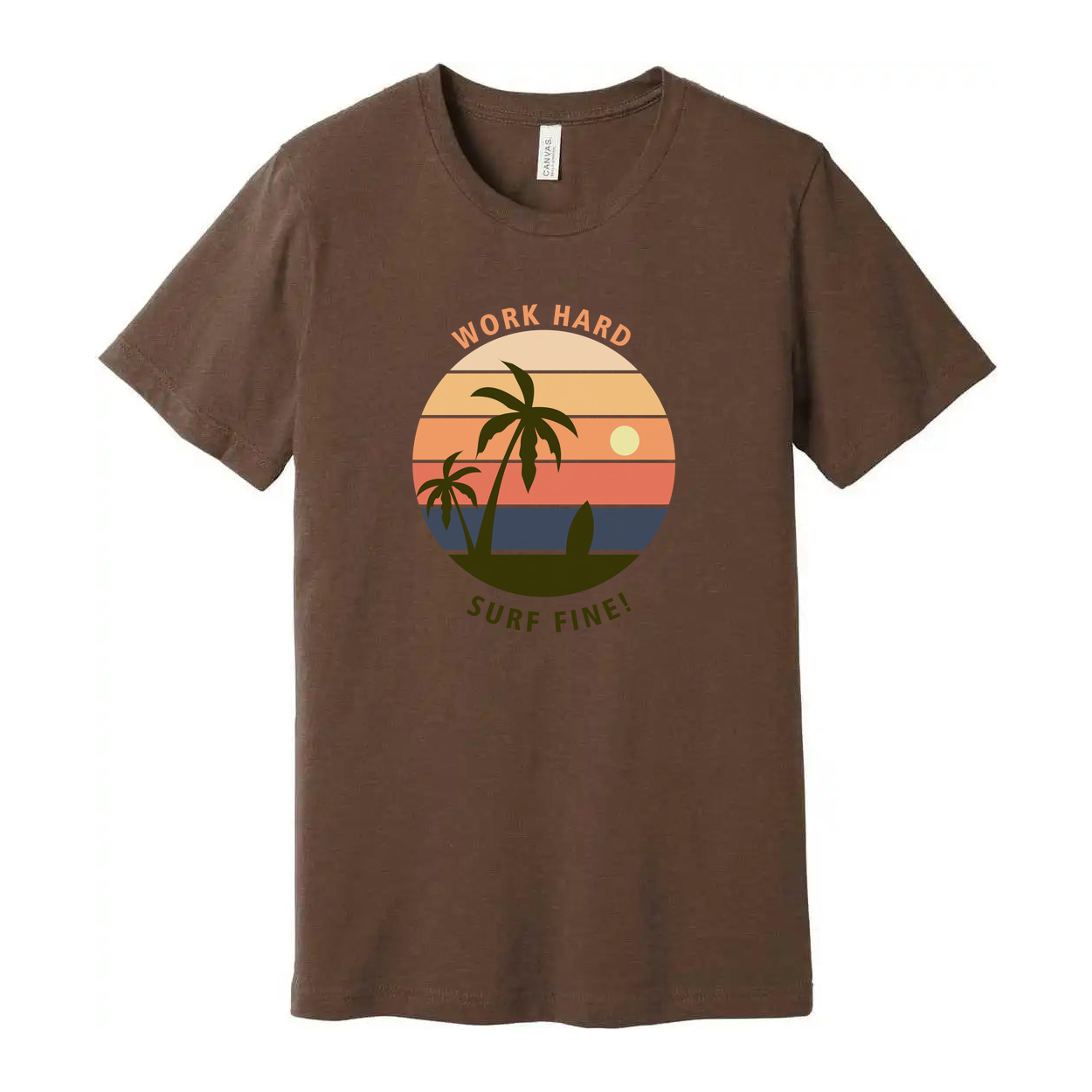 Unisex Surf Sunset Graphic T Shirt With Palm Trees And Ocean Horizon Design Artwork
