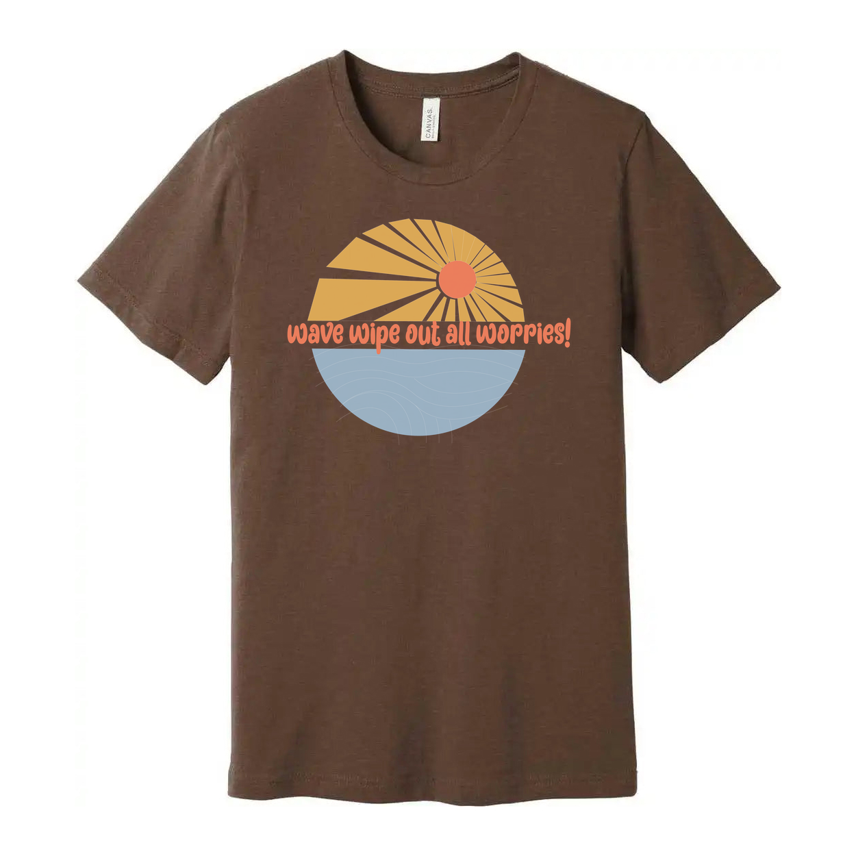 Unisex Surfing Graphic Tee With Sunrise Wave Design And Wipe Out All Worries Print For Casual Everyday Wear