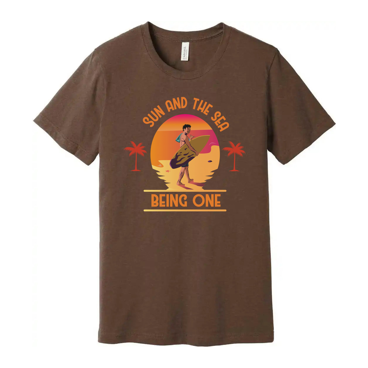 Unisex Surfing Graphic Tee With Sunset Beach Scene And Palm Trees For Beach Lovers