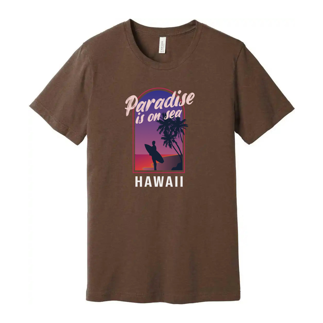 Unisex Hawaii Surfing Graphic T Shirt With Paradise Is On Sea Design Retro Sunset Palm Trees