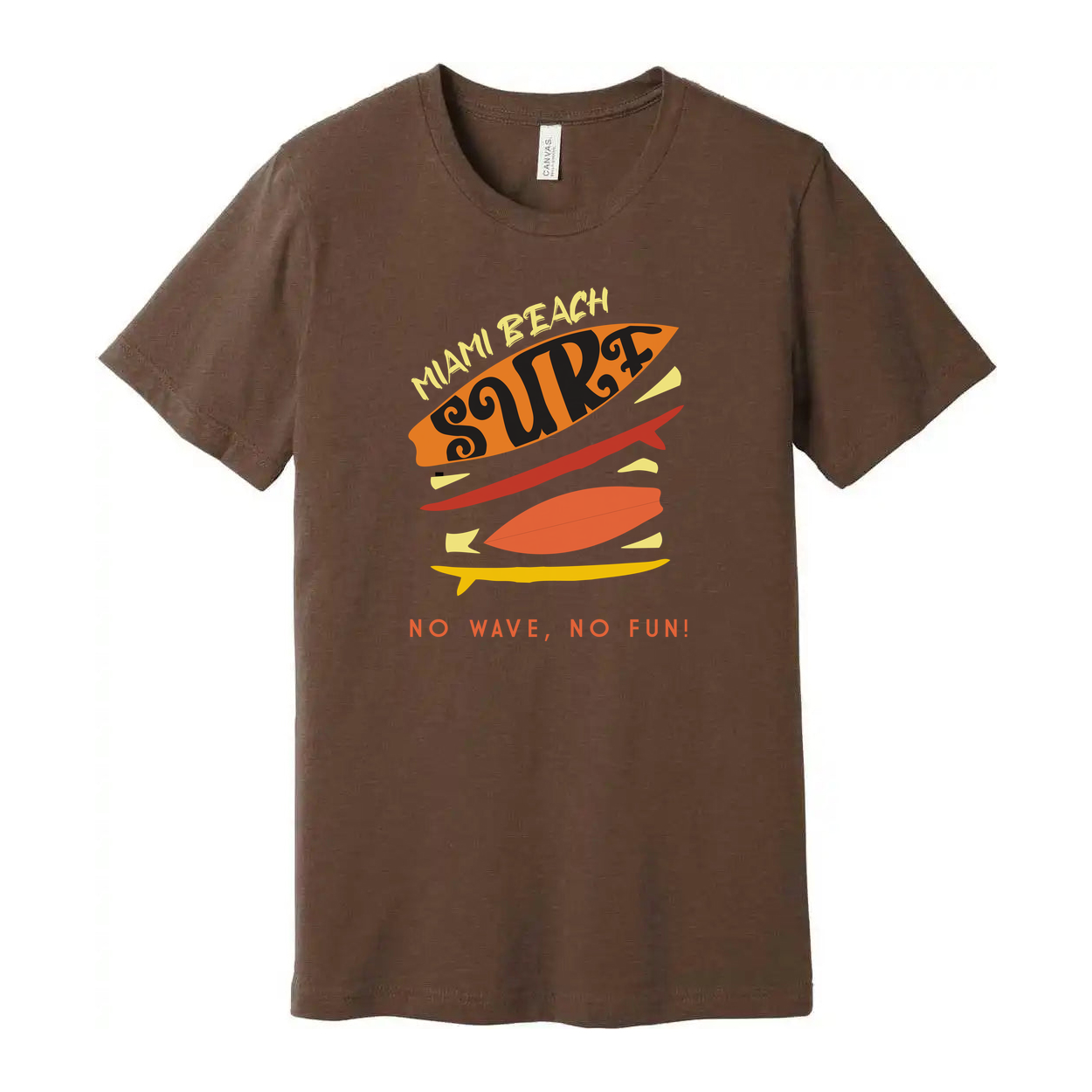 Miami Beach Surf Graphic Tee Unisex No Wave No Fun Surfboard Print With Retro Colors