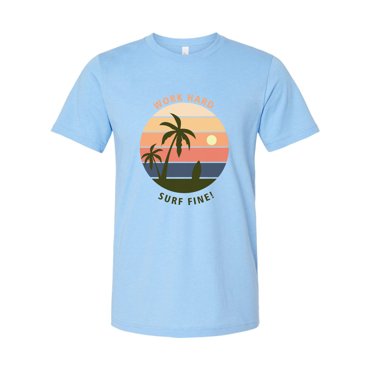 Unisex Surf Sunset Graphic T Shirt With Palm Trees And Ocean Horizon Design Artwork