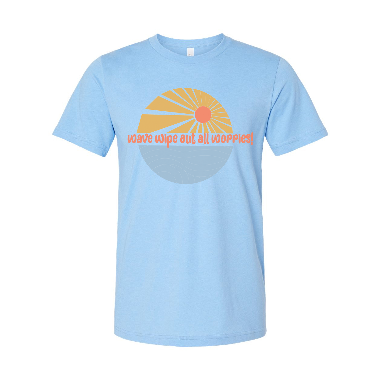 Unisex Surfing Graphic Tee With Sunrise Wave Design And Wipe Out All Worries Print For Casual Everyday Wear