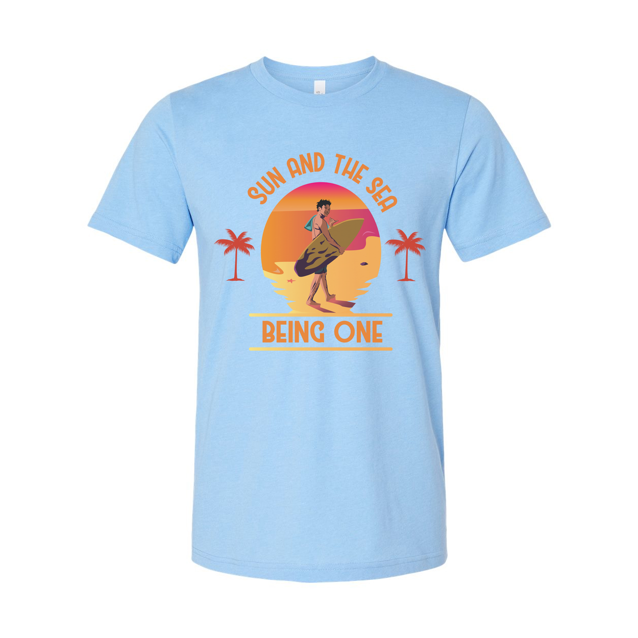 Unisex Surfing Graphic Tee With Sunset Beach Scene And Palm Trees For Beach Lovers