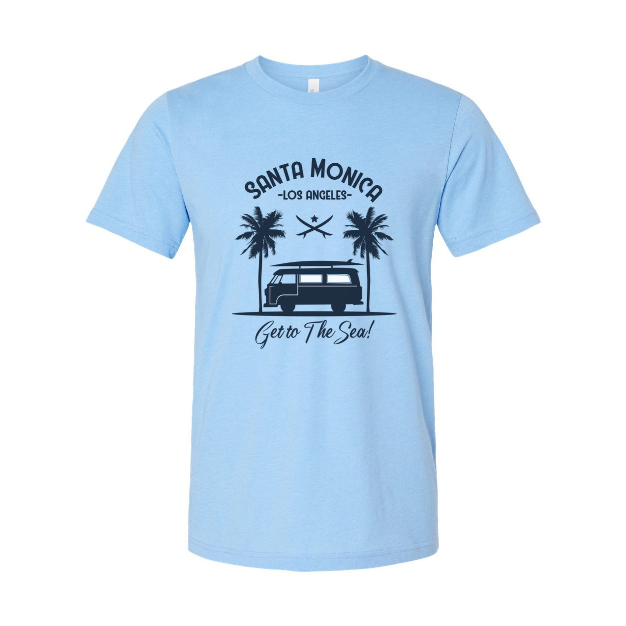 Santa Monica Los Angeles Surfing Graphic Unisex Tee Get To The Sea Design With Palm Trees