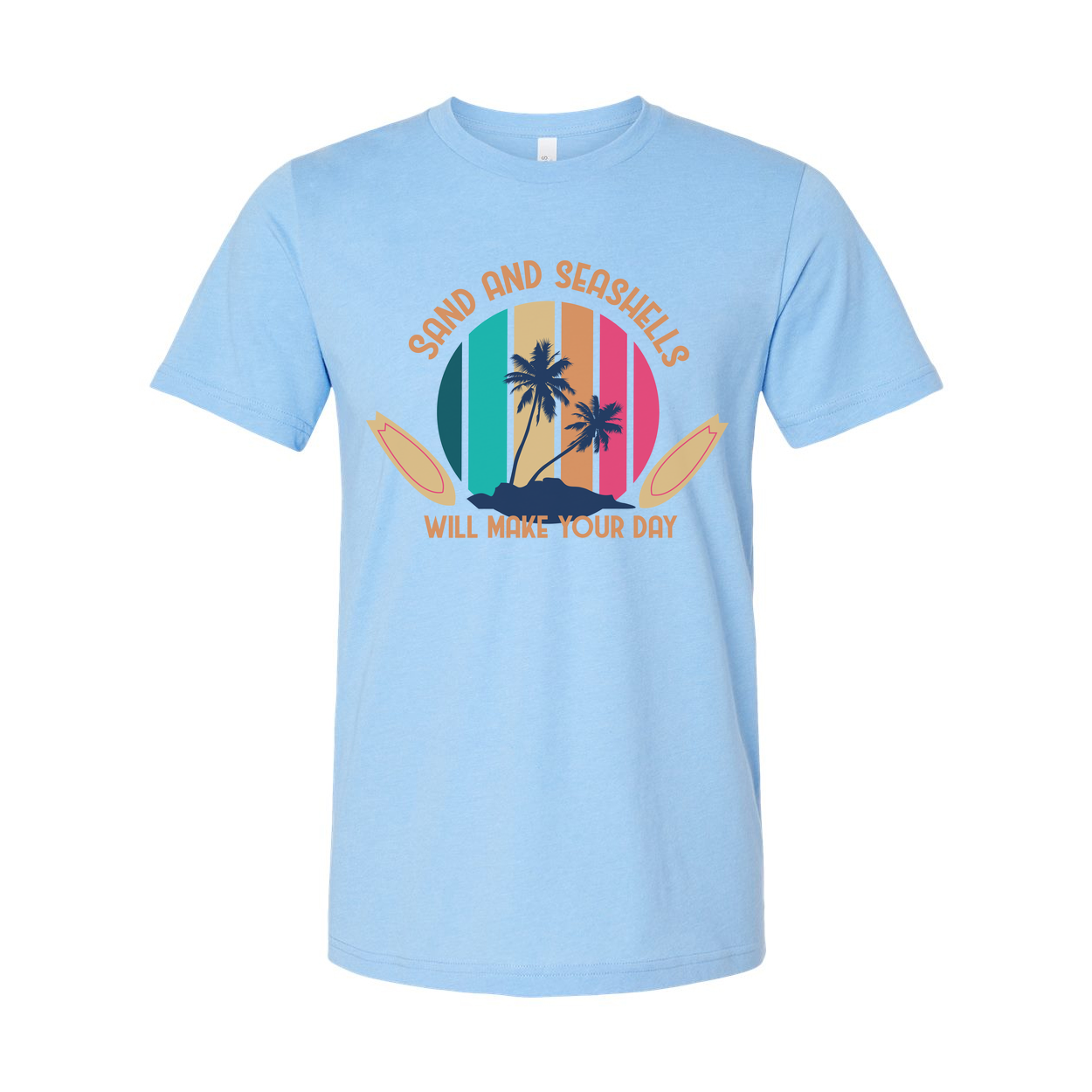 Sand And Seashells Will Make Your Day Palm Trees Beach Graphic Tee For Summer Casual