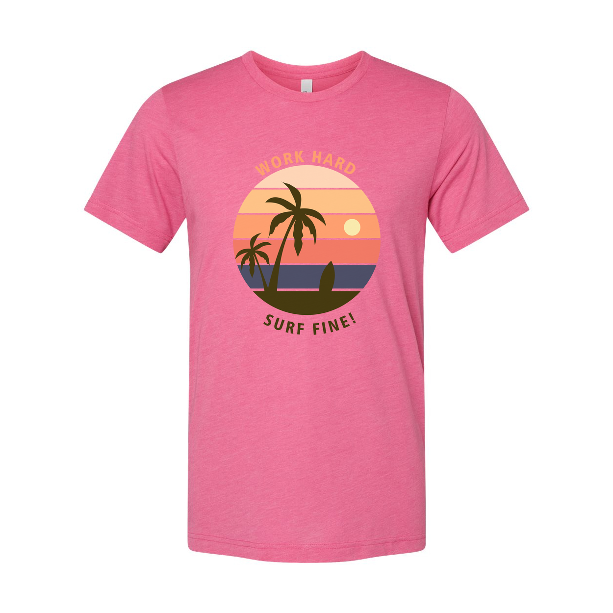 Unisex Surf Sunset Graphic T Shirt With Palm Trees And Ocean Horizon Design Artwork
