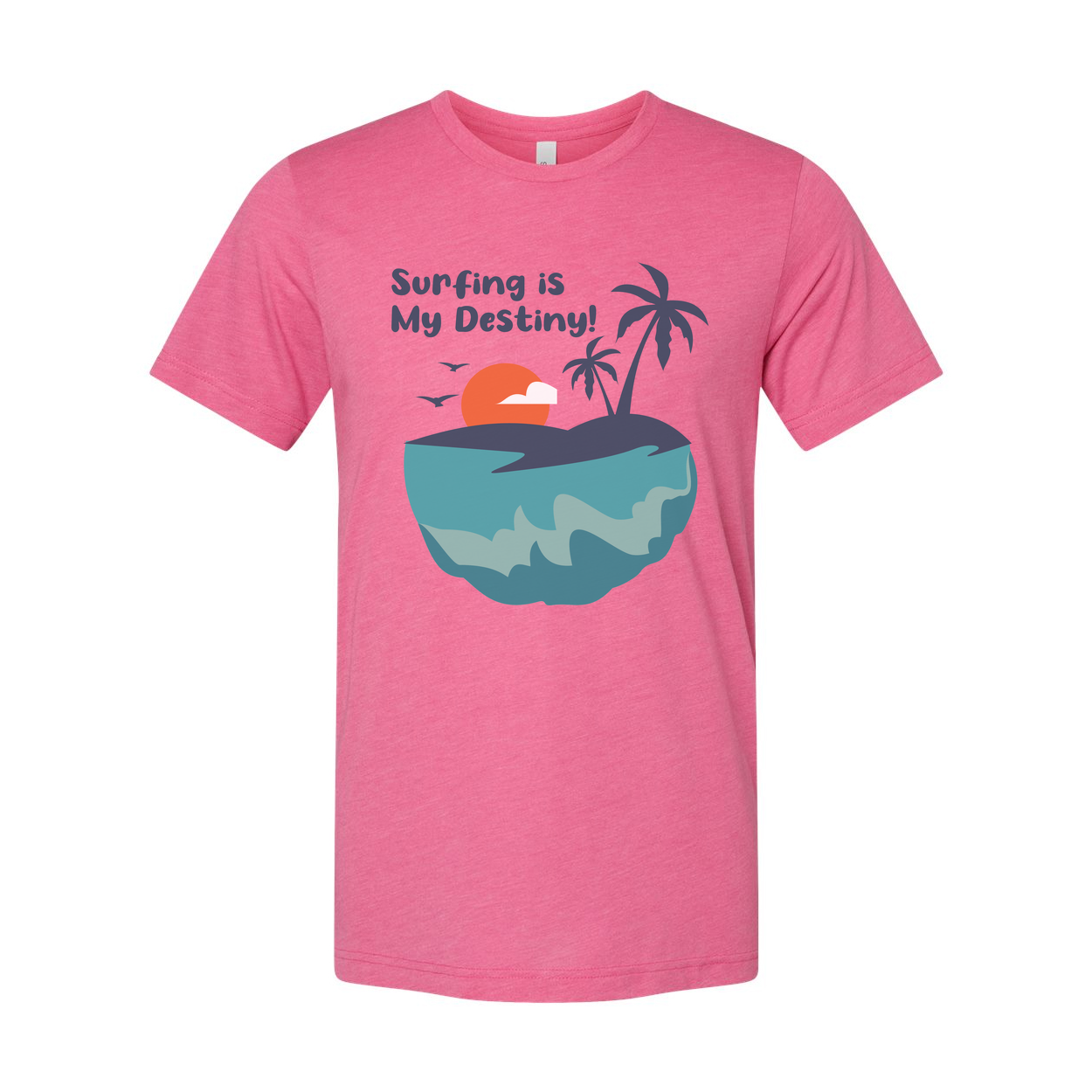 Surfing Is My Destiny Graphic Tee For Unisex Short Sleeve Island Sunset Beach Scene