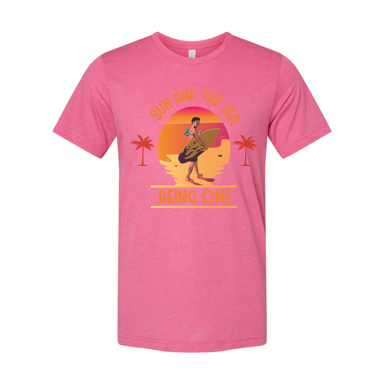 Unisex Surfing Graphic Tee With Sunset Beach Scene And Palm Trees For Beach Lovers