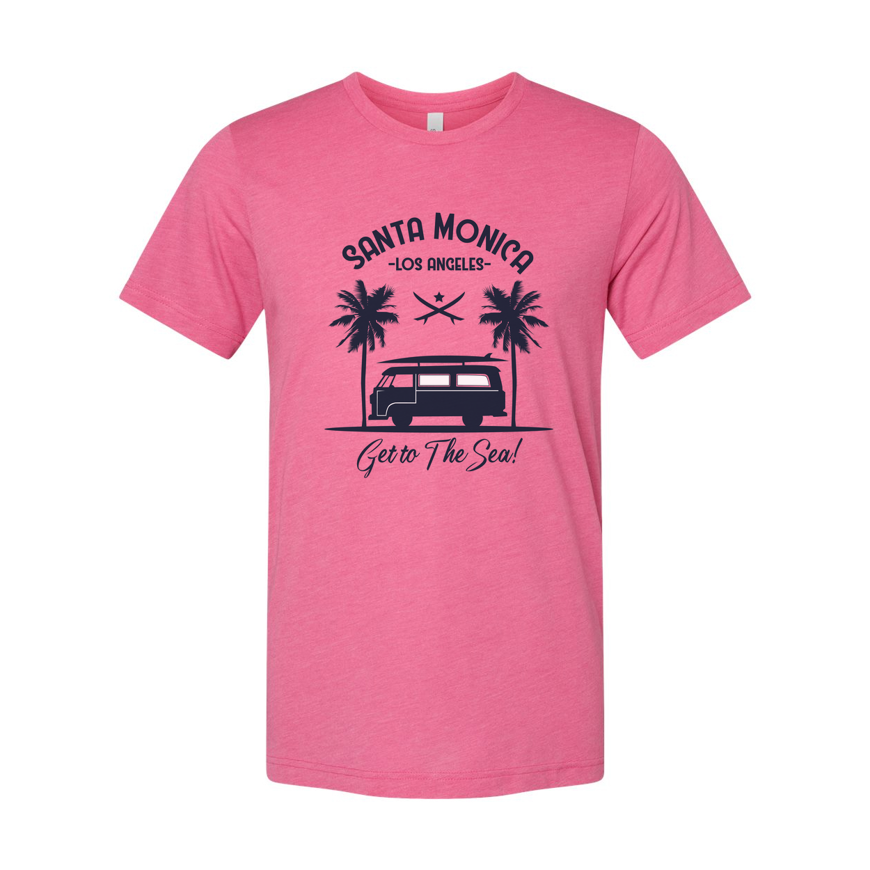 Santa Monica Los Angeles Surfing Graphic Unisex Tee Get To The Sea Design With Palm Trees