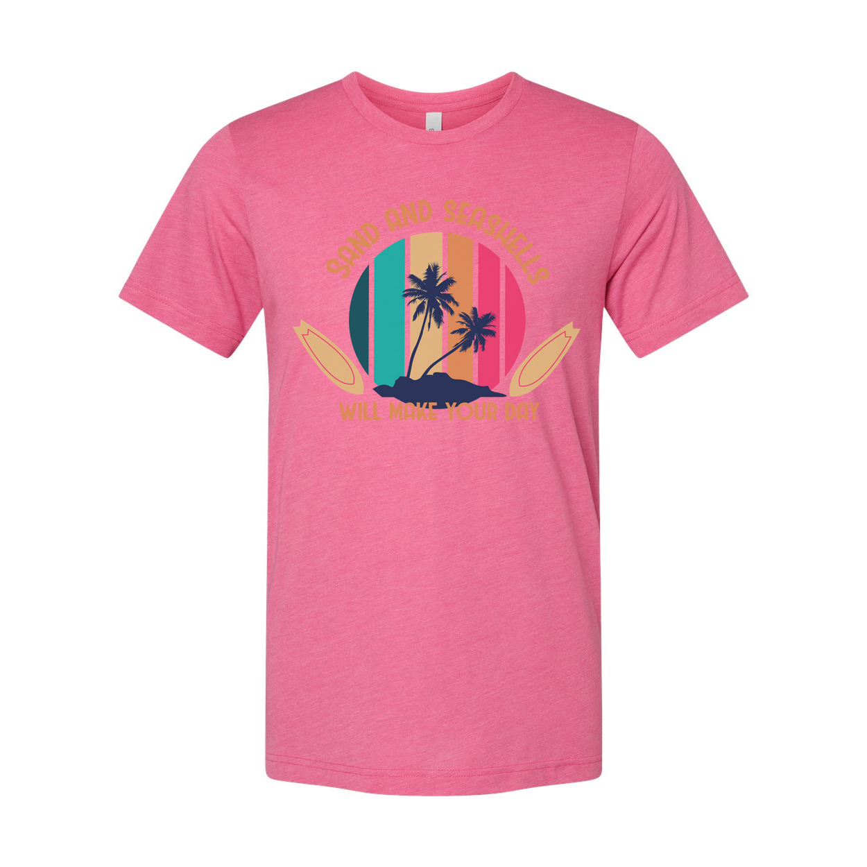 Sand And Seashells Will Make Your Day Palm Trees Beach Graphic Tee For Summer Casual