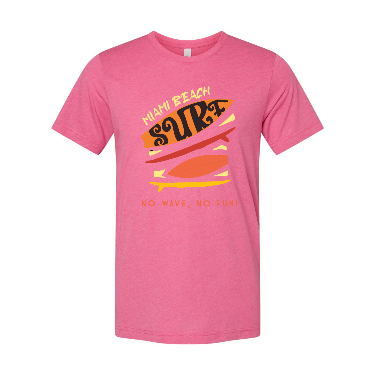 Miami Beach Surf Graphic Tee Unisex No Wave No Fun Surfboard Print With Retro Colors