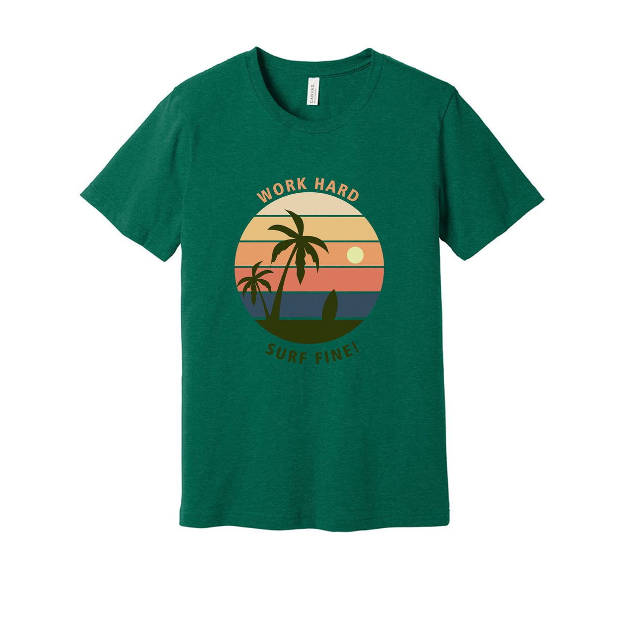 Unisex Surf Sunset Graphic T Shirt With Palm Trees And Ocean Horizon Design Artwork