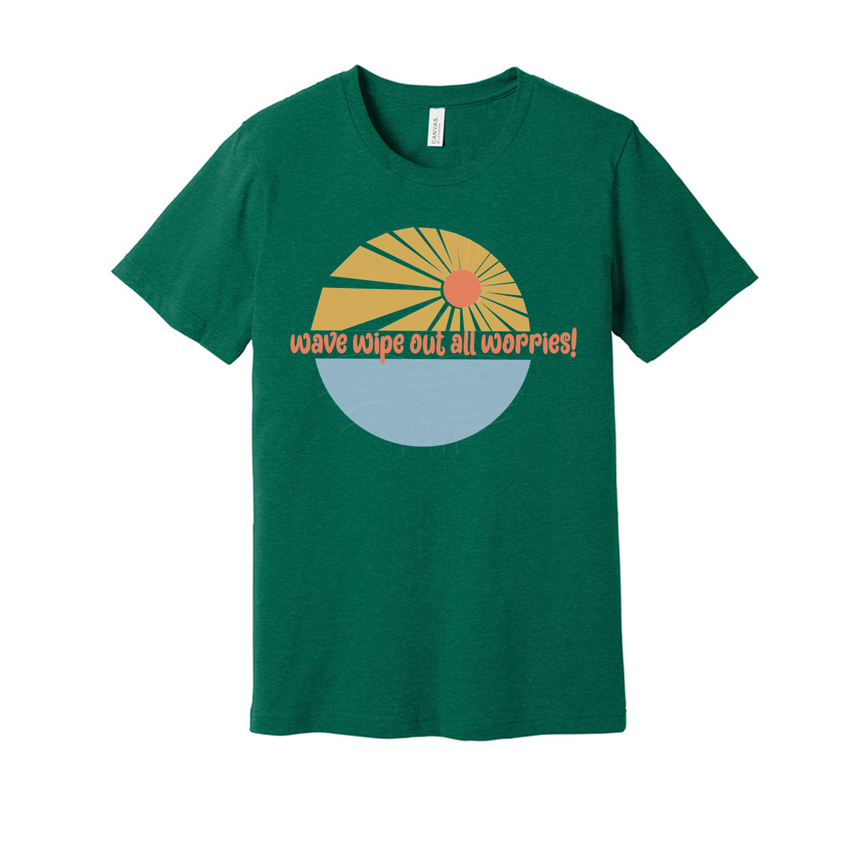 Unisex Surfing Graphic Tee With Sunrise Wave Design And Wipe Out All Worries Print For Casual Everyday Wear