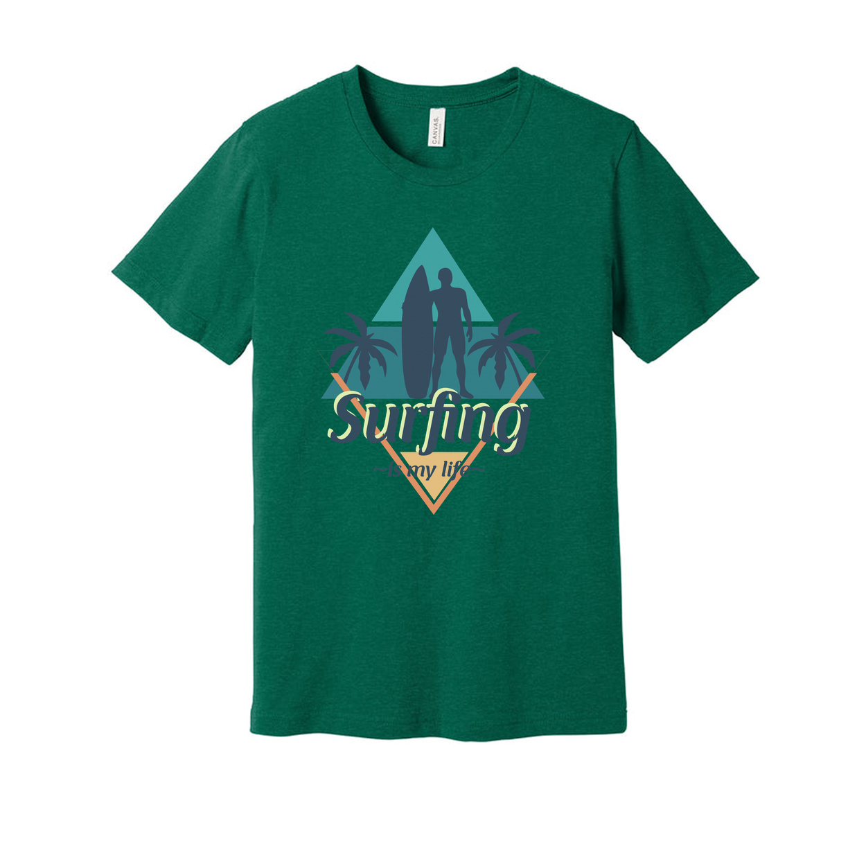 Surfing Graphic Unisex Tee For Men And Women With Surfboard Silhouettes And Palm Trees Beach Design