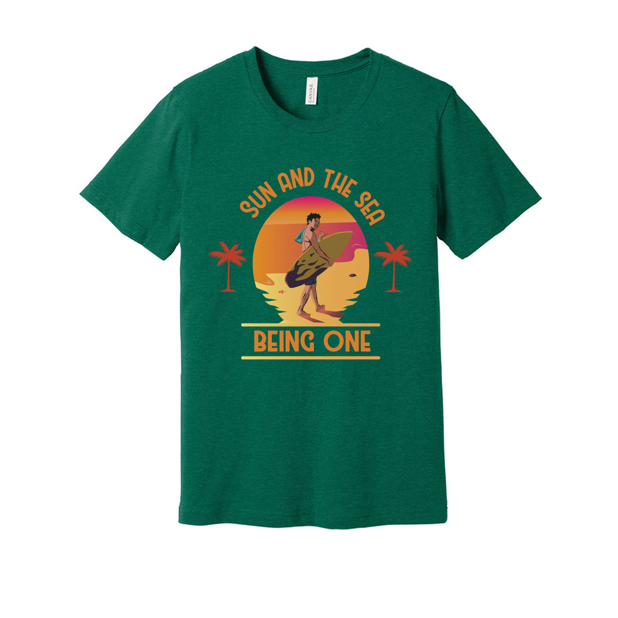 Unisex Surfing Graphic Tee With Sunset Beach Scene And Palm Trees For Beach Lovers