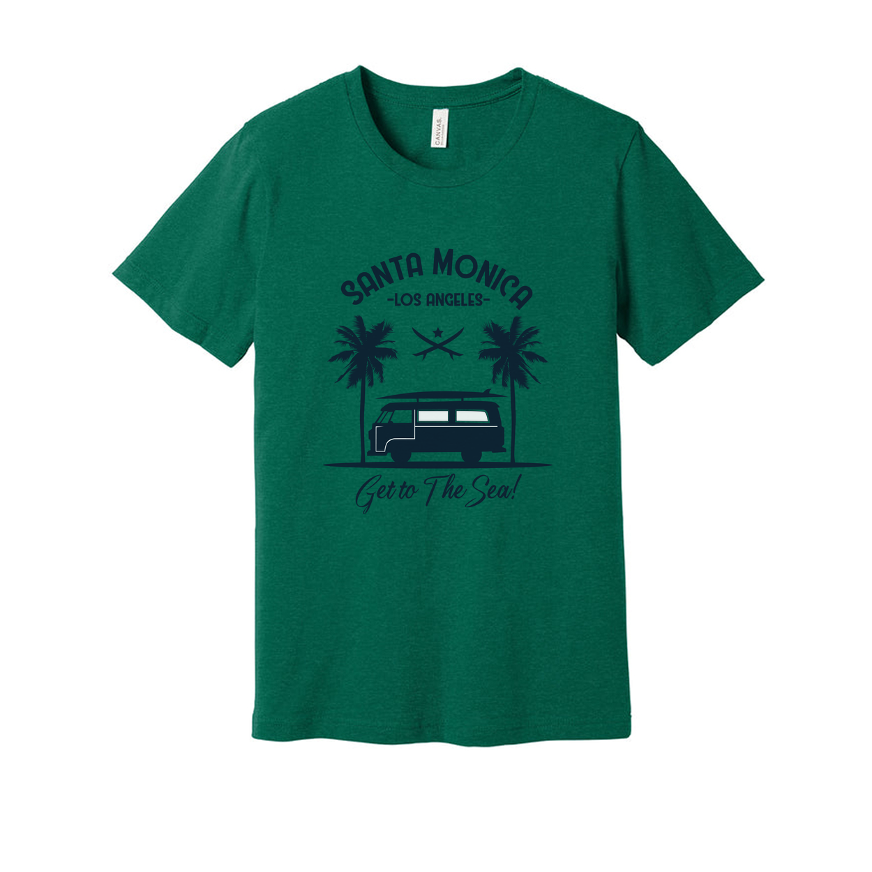 Santa Monica Los Angeles Surfing Graphic Unisex Tee Get To The Sea Design With Palm Trees