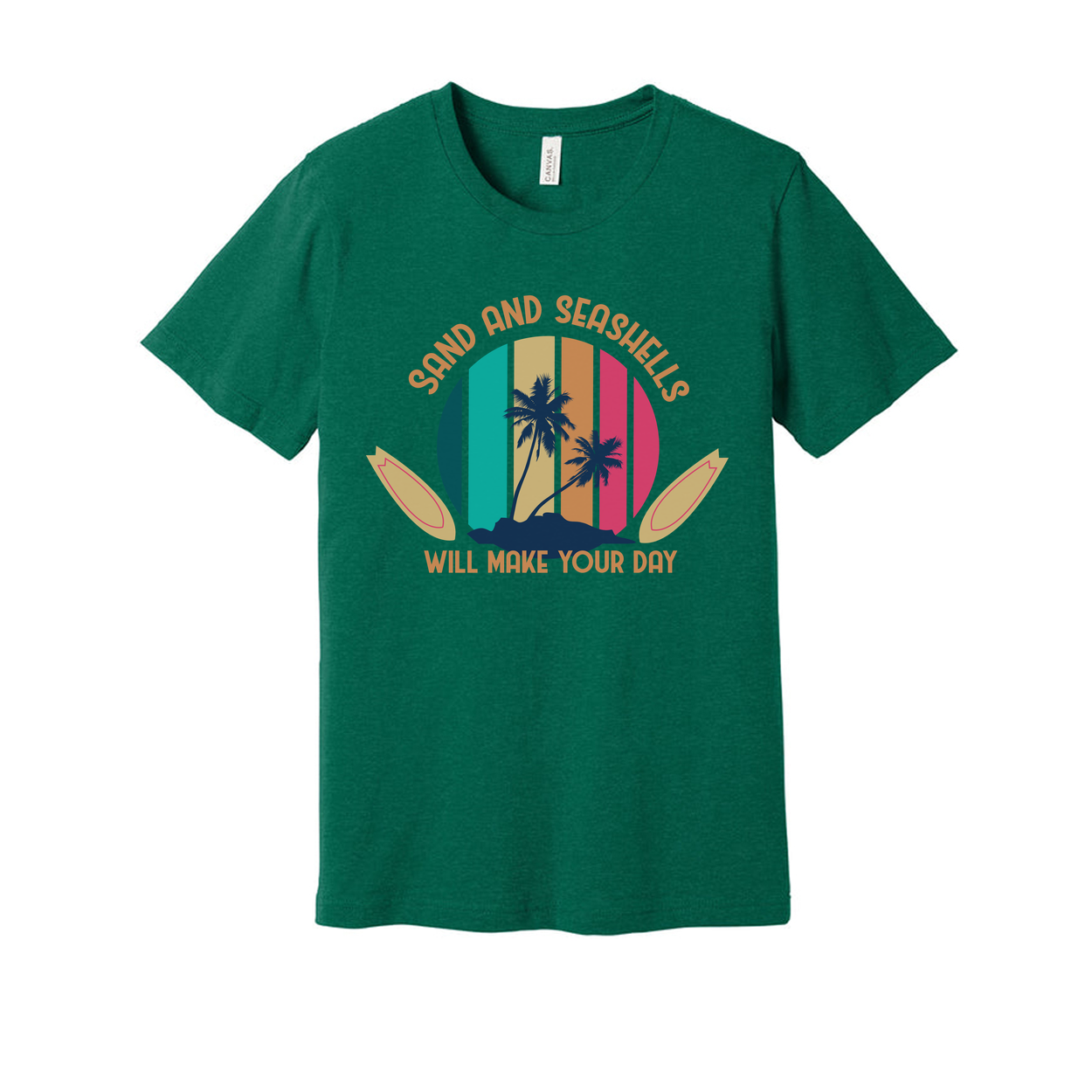 Sand And Seashells Will Make Your Day Palm Trees Beach Graphic Tee For Summer Casual