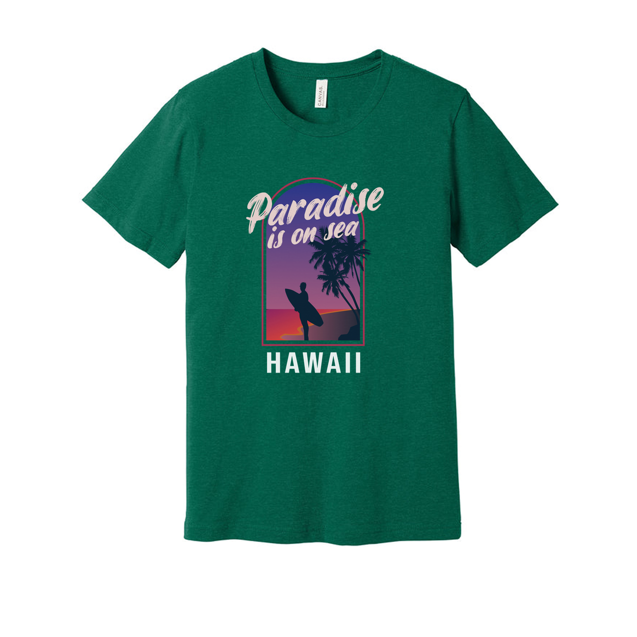 Unisex Hawaii Surfing Graphic T Shirt With Paradise Is On Sea Design Retro Sunset Palm Trees