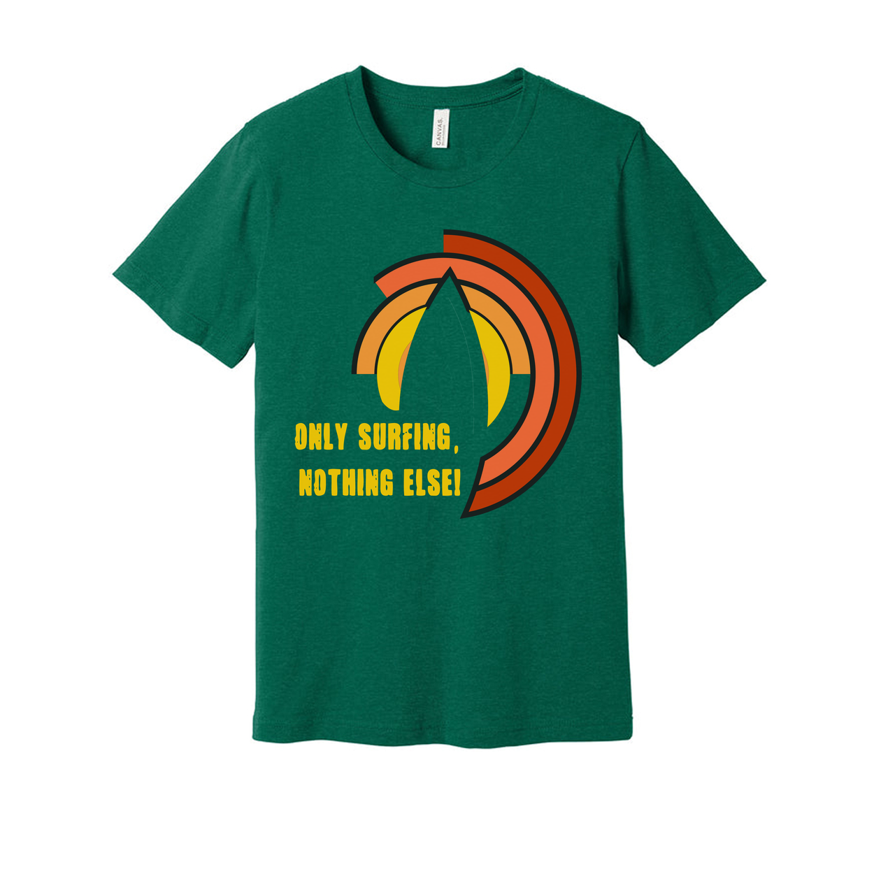 Unisex Surfing Graphic Tee With Sunset Arc Design And Positive Message For Beach Hangouts