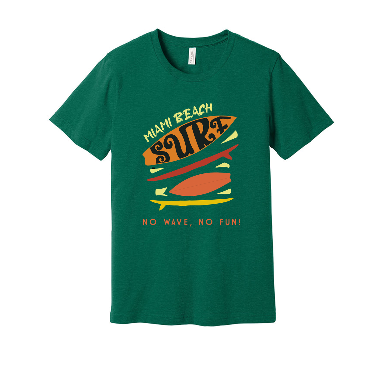 Miami Beach Surf Graphic Tee Unisex No Wave No Fun Surfboard Print With Retro Colors