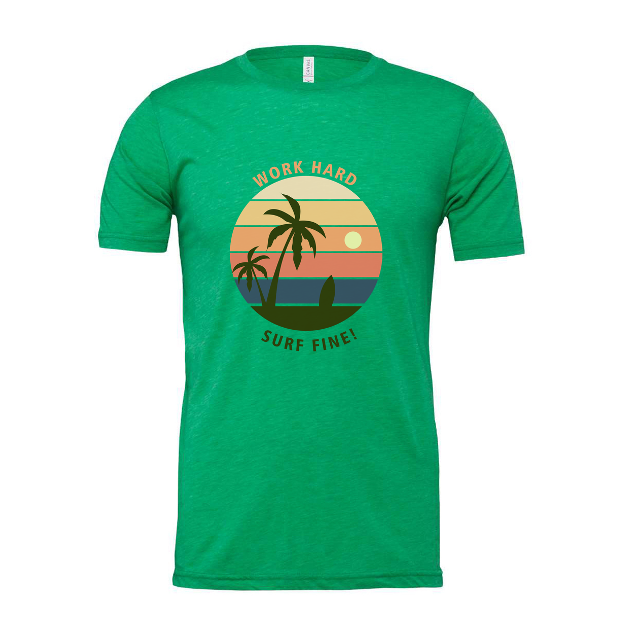 Unisex Surf Sunset Graphic T Shirt With Palm Trees And Ocean Horizon Design Artwork