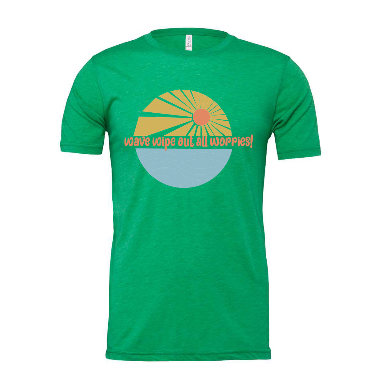 Unisex Surfing Graphic Tee With Sunrise Wave Design And Wipe Out All Worries Print For Casual Everyday Wear