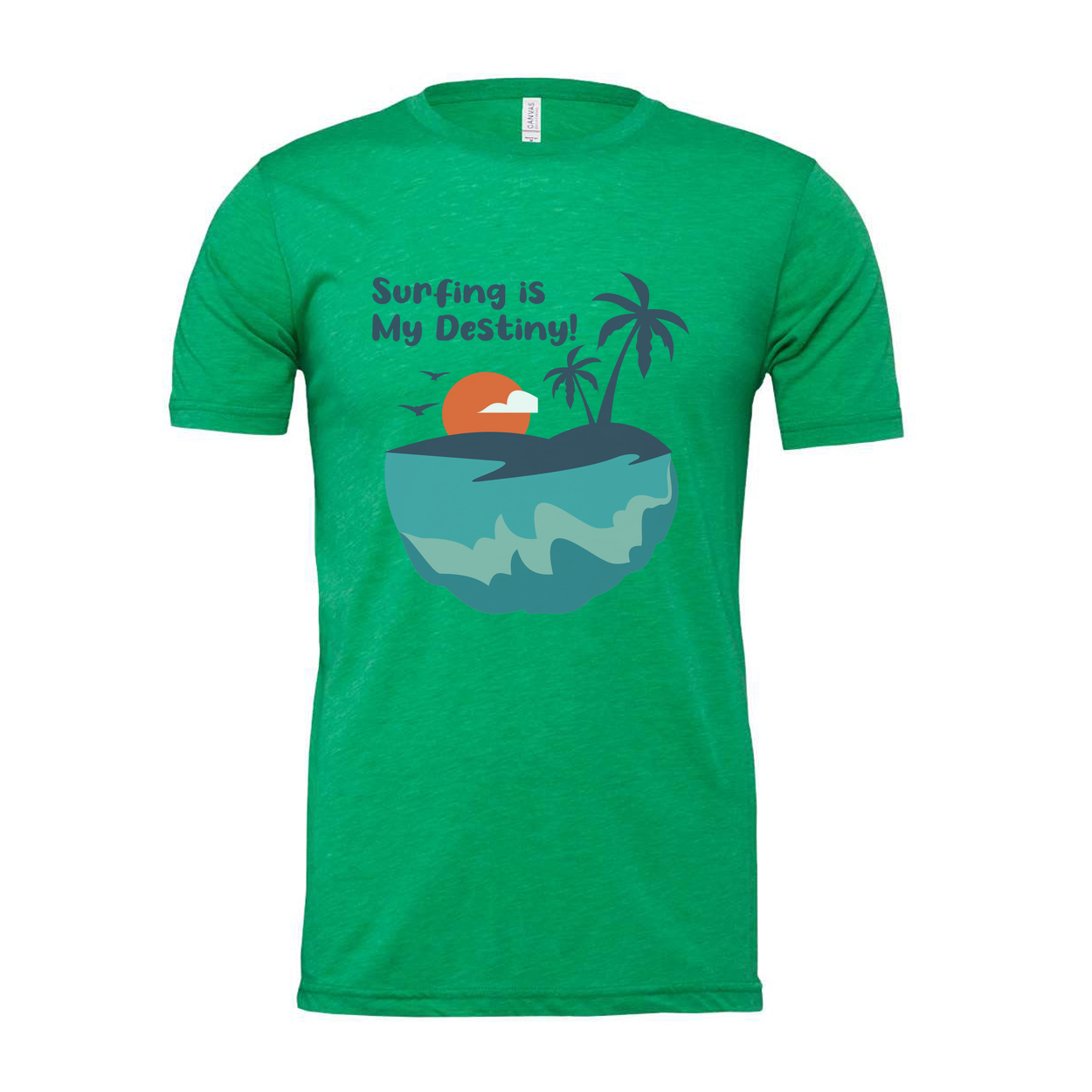 Surfing Is My Destiny Graphic Tee For Unisex Short Sleeve Island Sunset Beach Scene