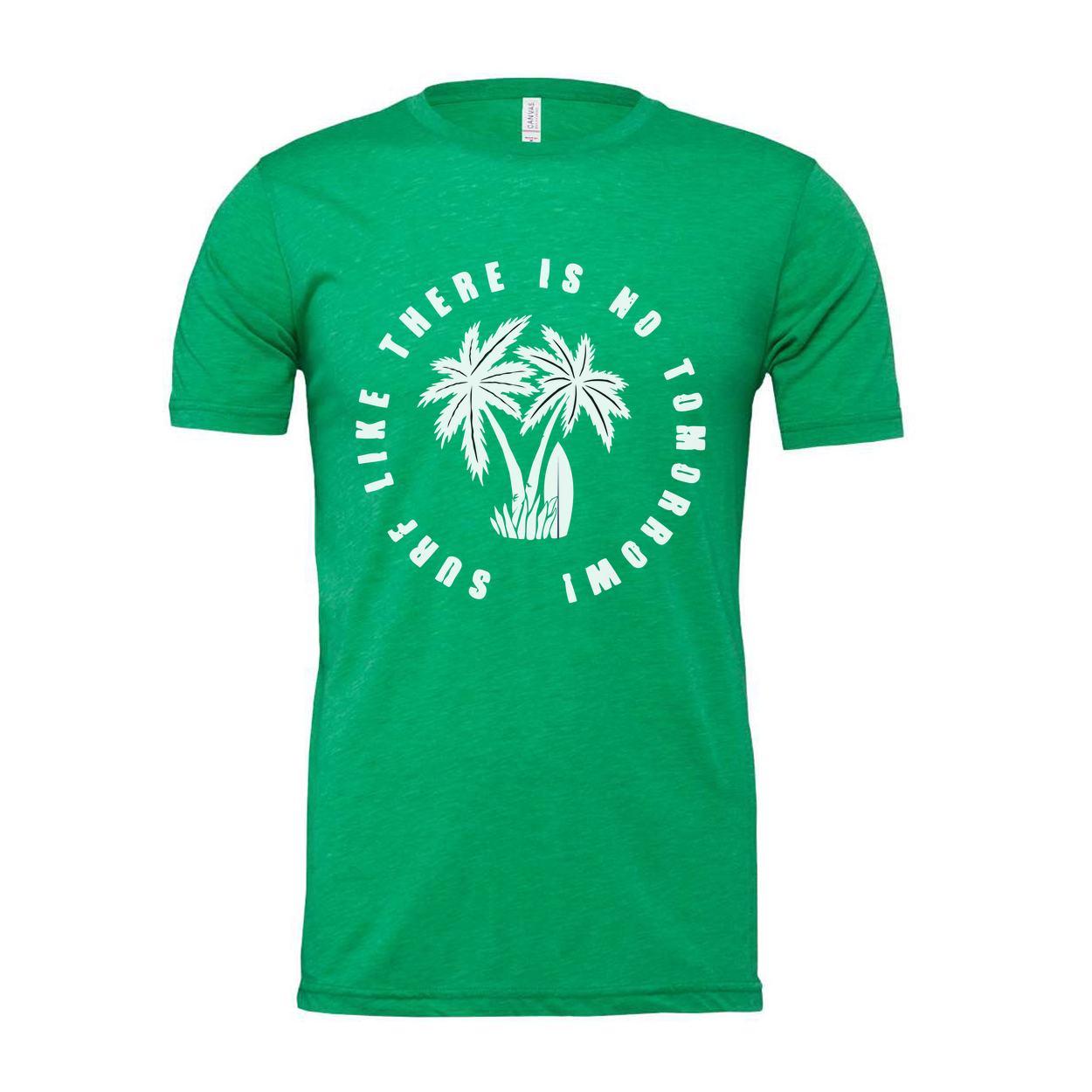 Unisex Surfing Tee With Palm Trees Circular Graphic And Motivational Phrase For Beach Life