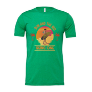 Unisex Surfing Graphic Tee With Sunset Beach Scene And Palm Trees For Beach Lovers