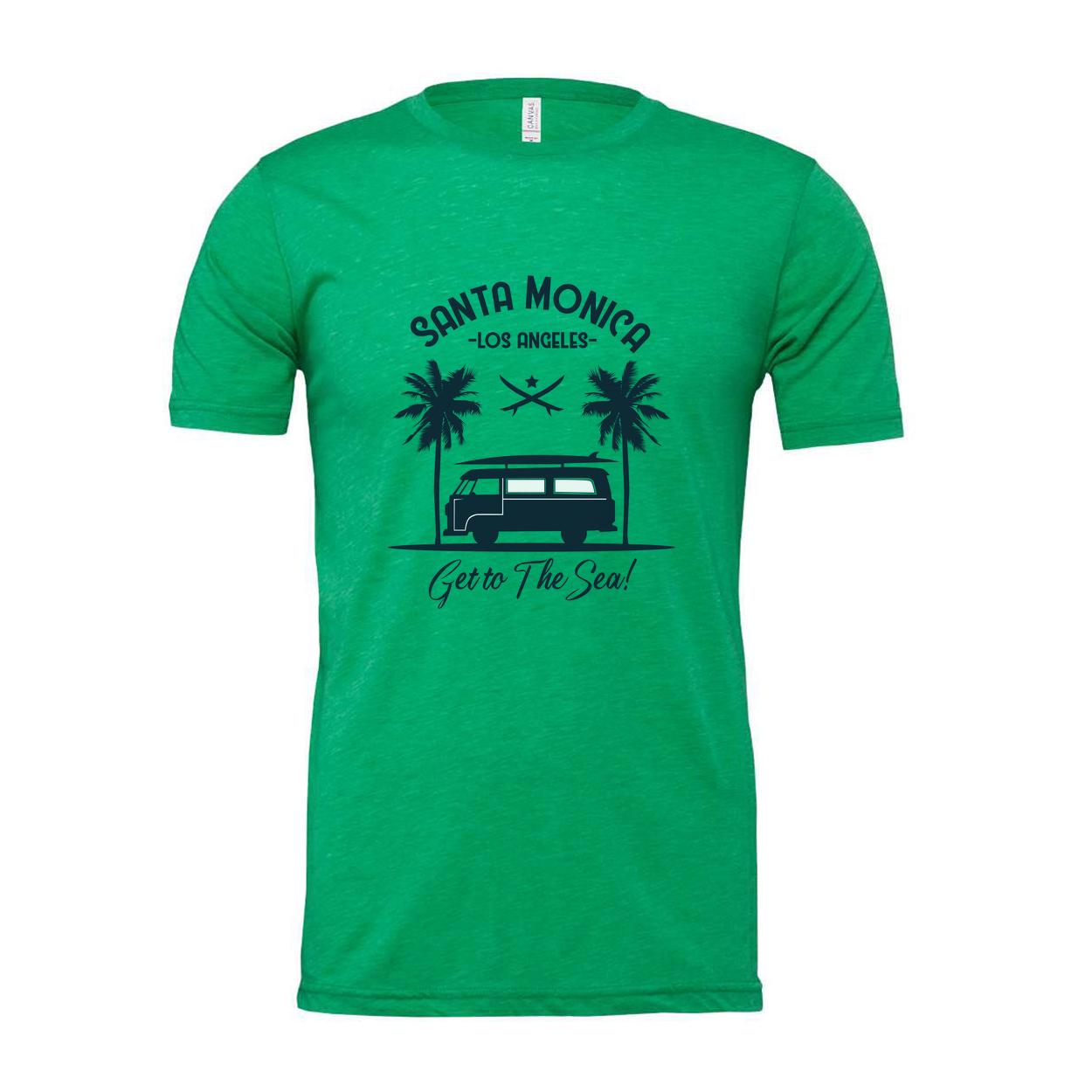Santa Monica Los Angeles Surfing Graphic Unisex Tee Get To The Sea Design With Palm Trees