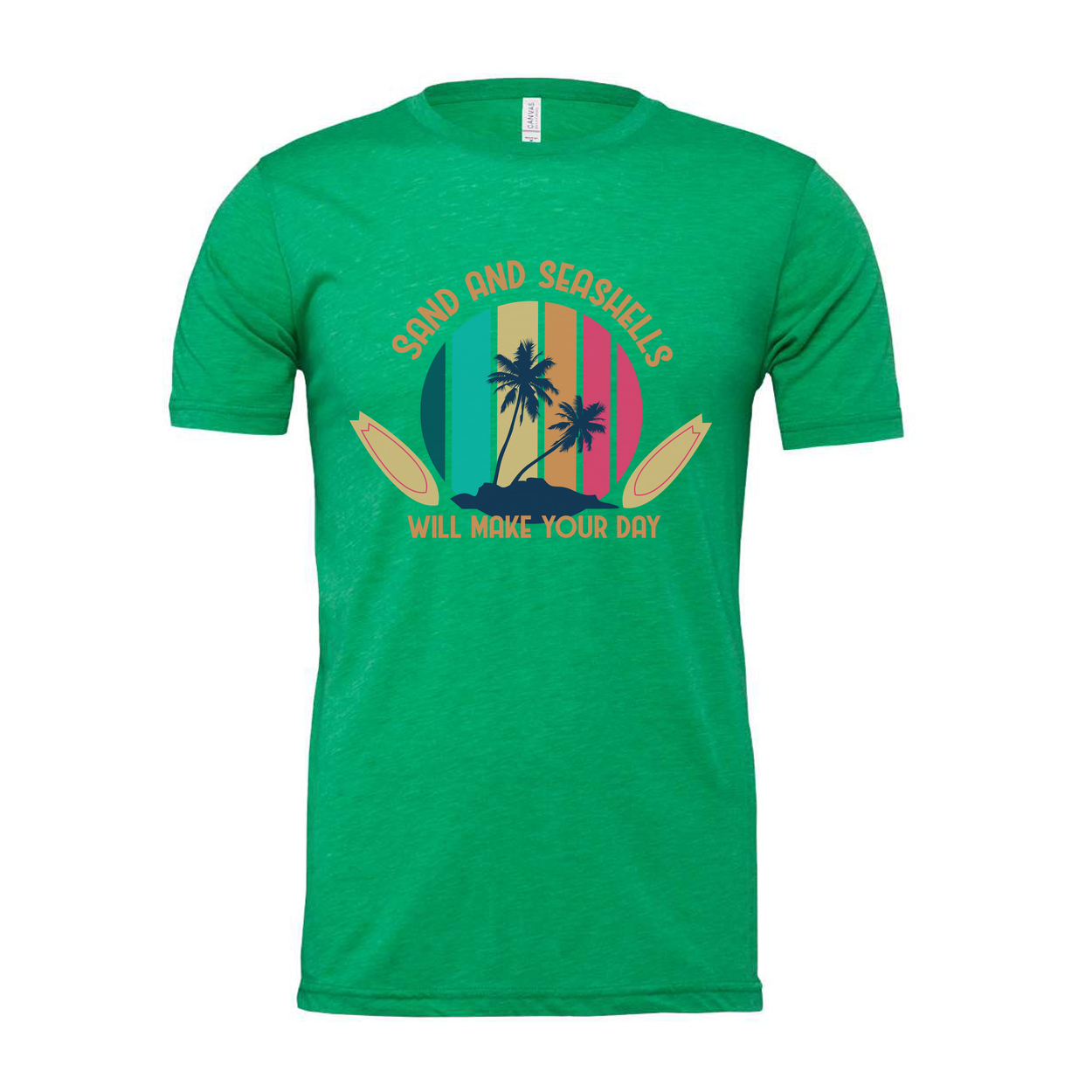 Sand And Seashells Will Make Your Day Palm Trees Beach Graphic Tee For Summer Casual
