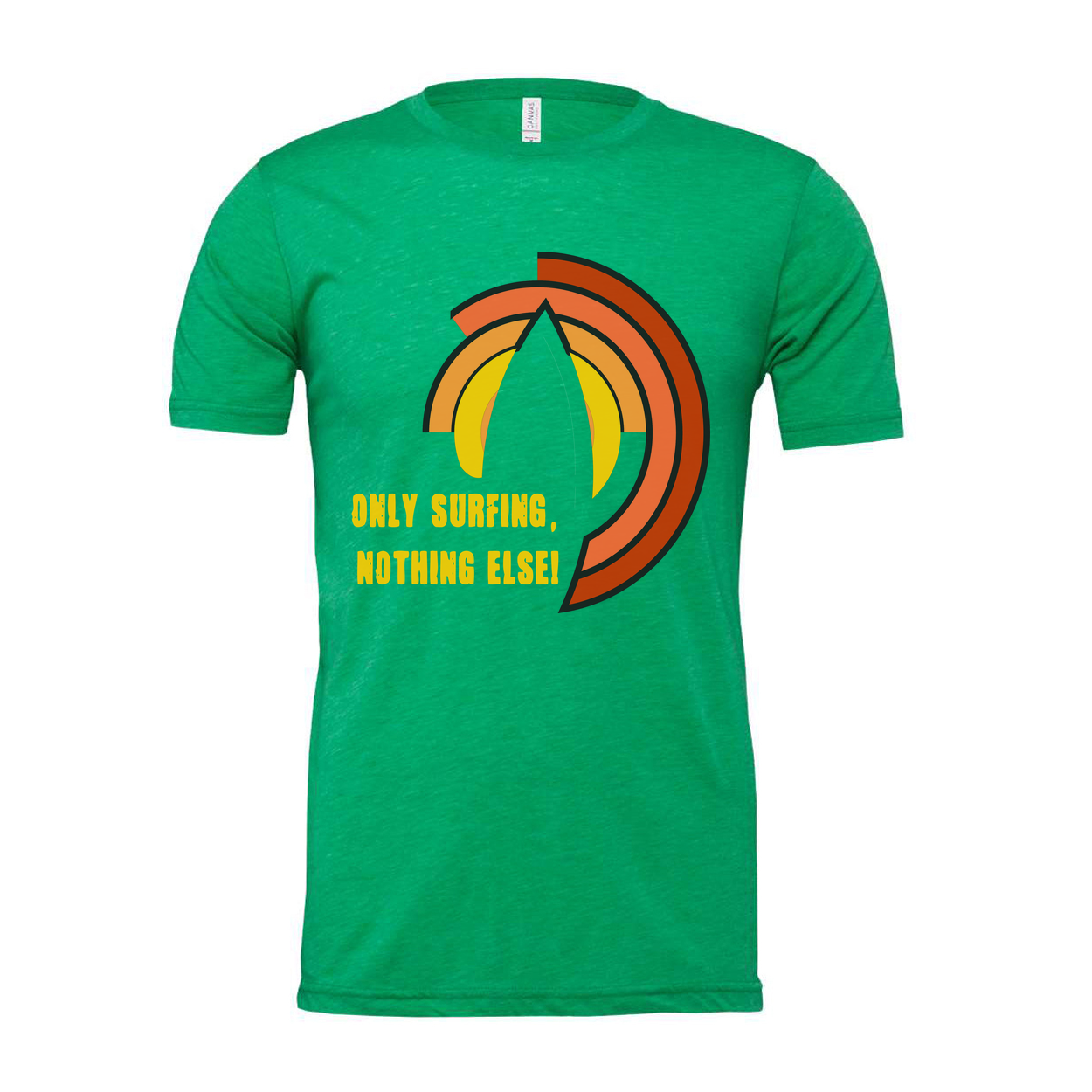 Unisex Surfing Graphic Tee With Sunset Arc Design And Positive Message For Beach Hangouts