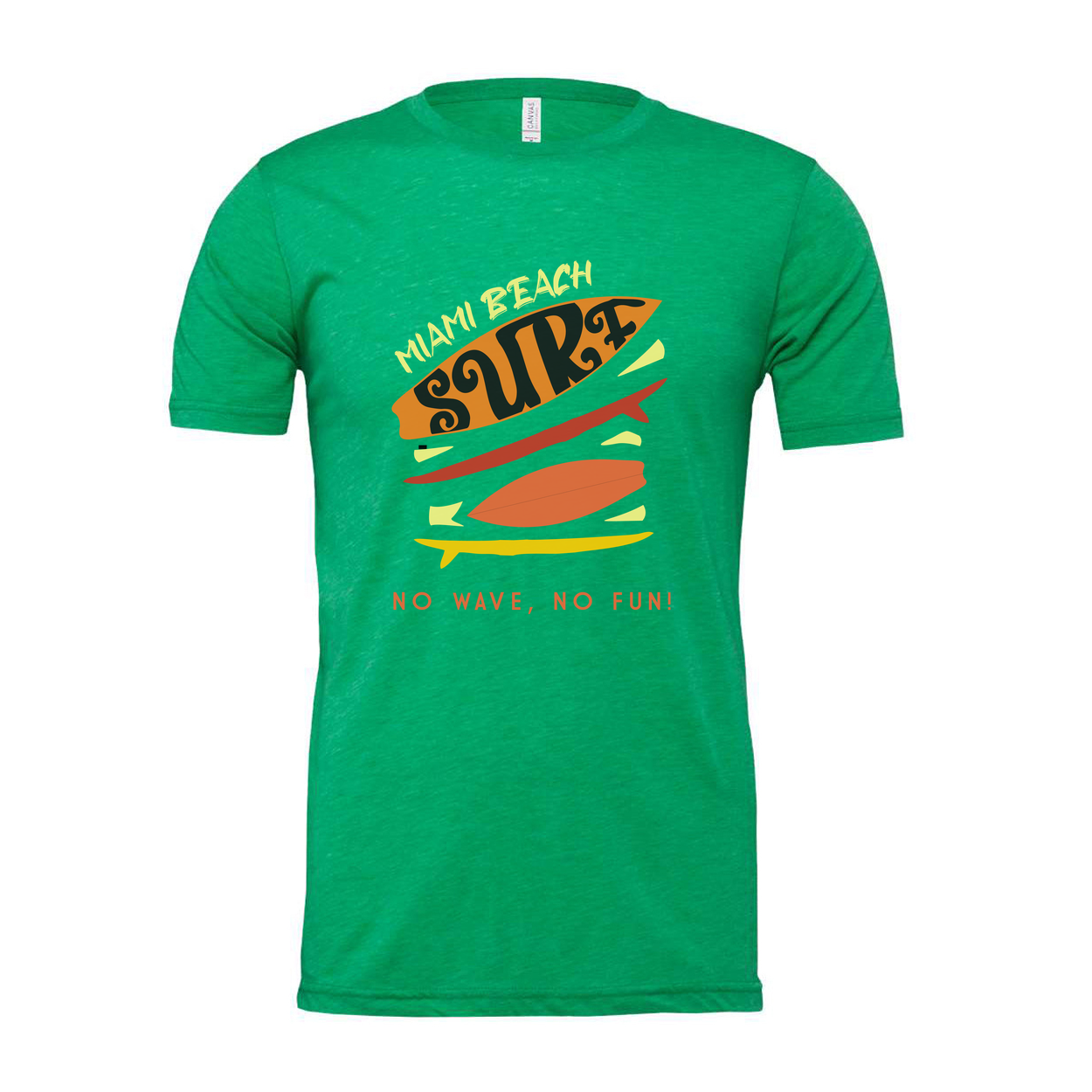 Miami Beach Surf Graphic Tee Unisex No Wave No Fun Surfboard Print With Retro Colors