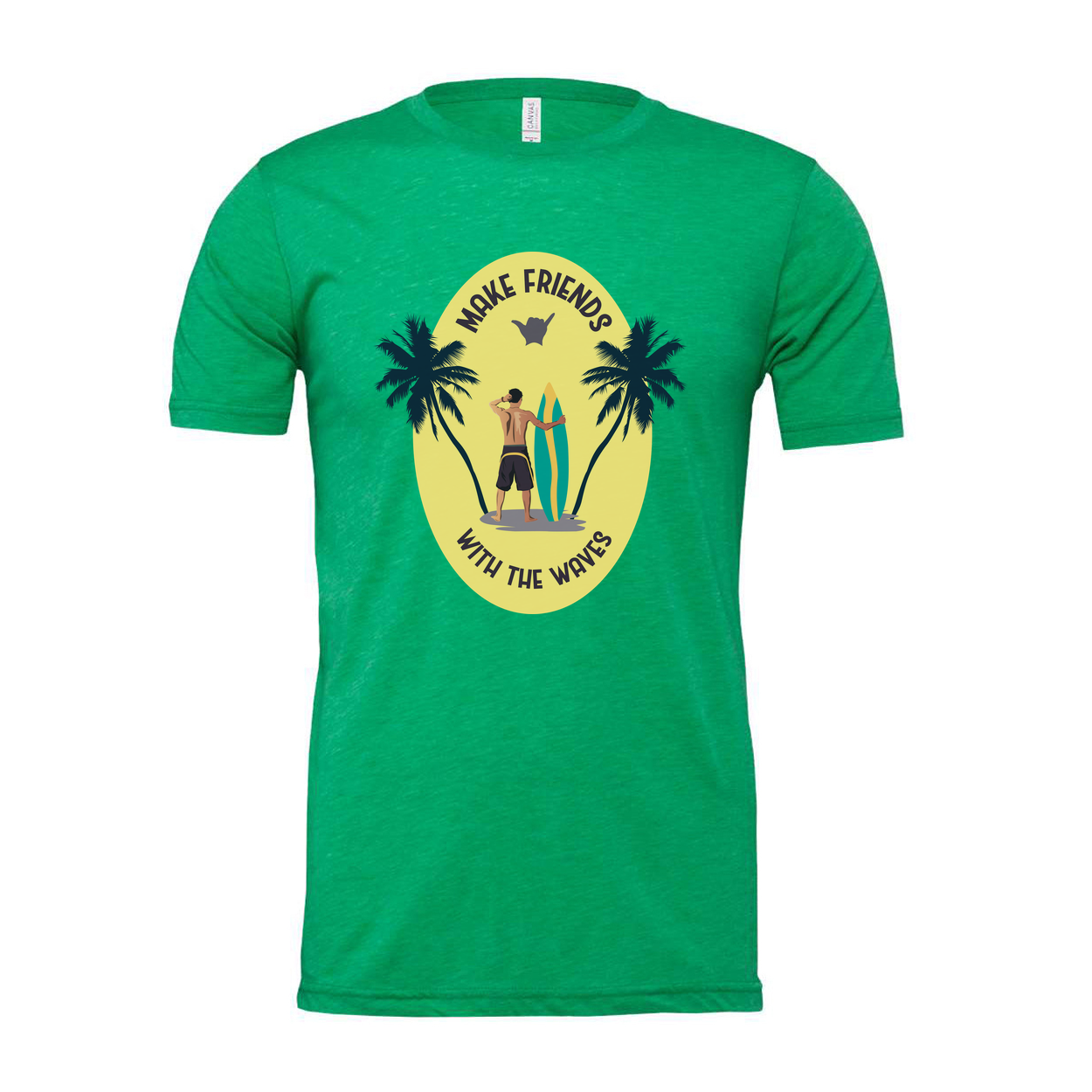 Unisex Surfing T Shirt With Sunset Palm Tree Graphic And Surfboard Make Friends With The Waves