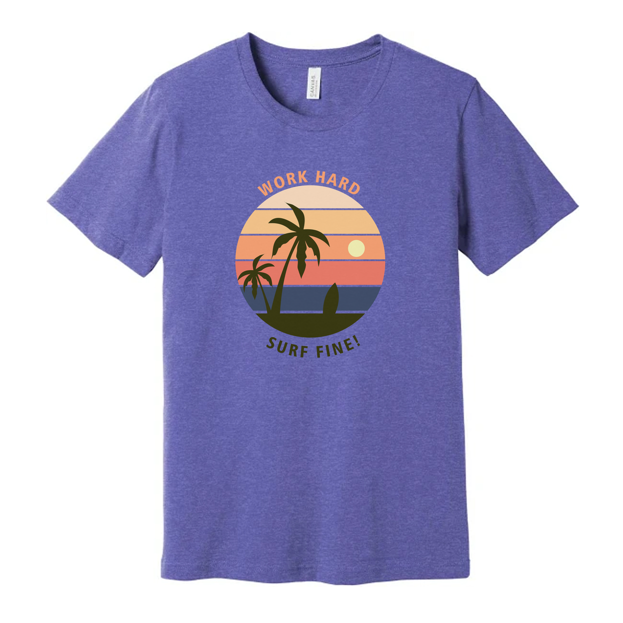 Unisex Surf Sunset Graphic T Shirt With Palm Trees And Ocean Horizon Design Artwork