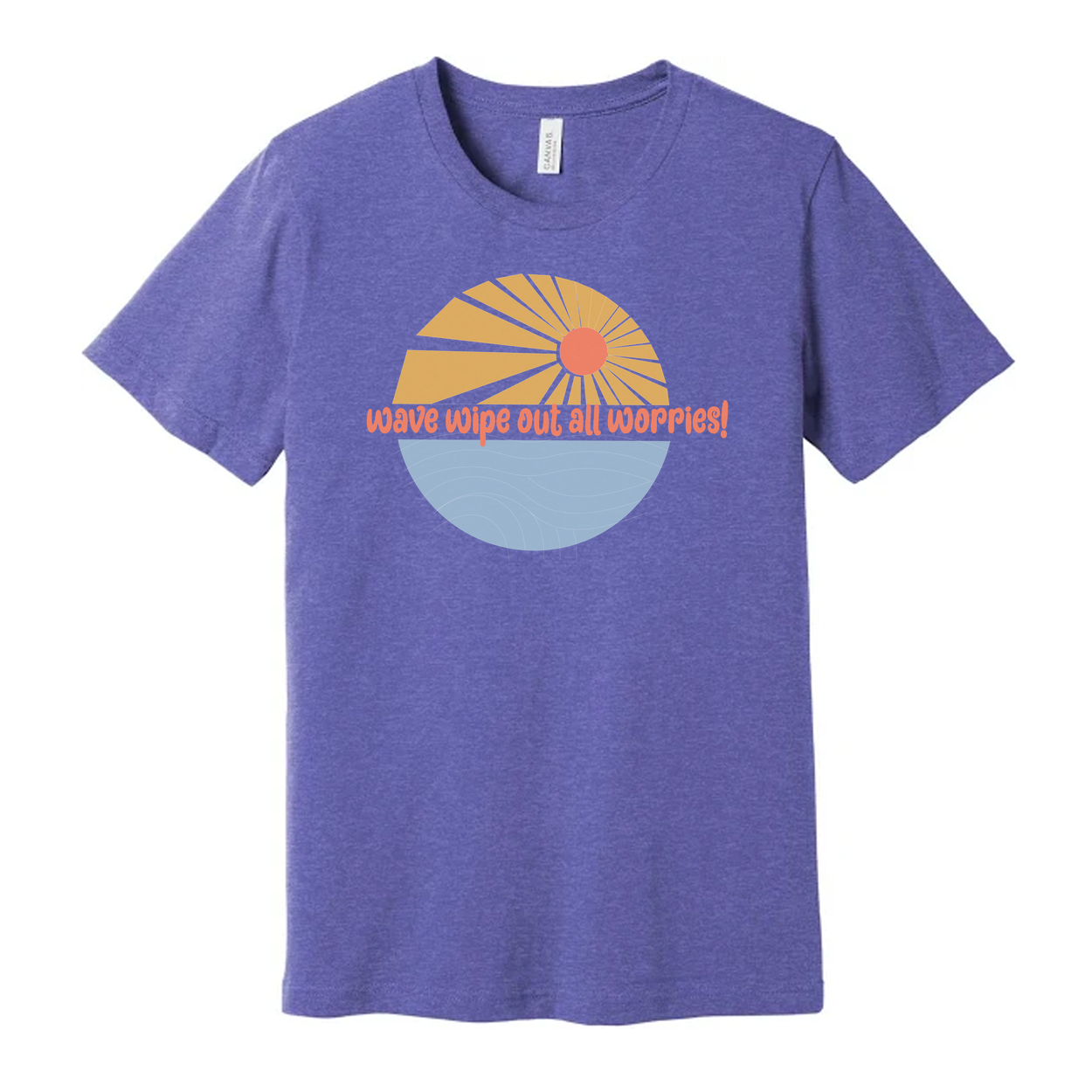 Unisex Surfing Graphic Tee With Sunrise Wave Design And Wipe Out All Worries Print For Casual Everyday Wear