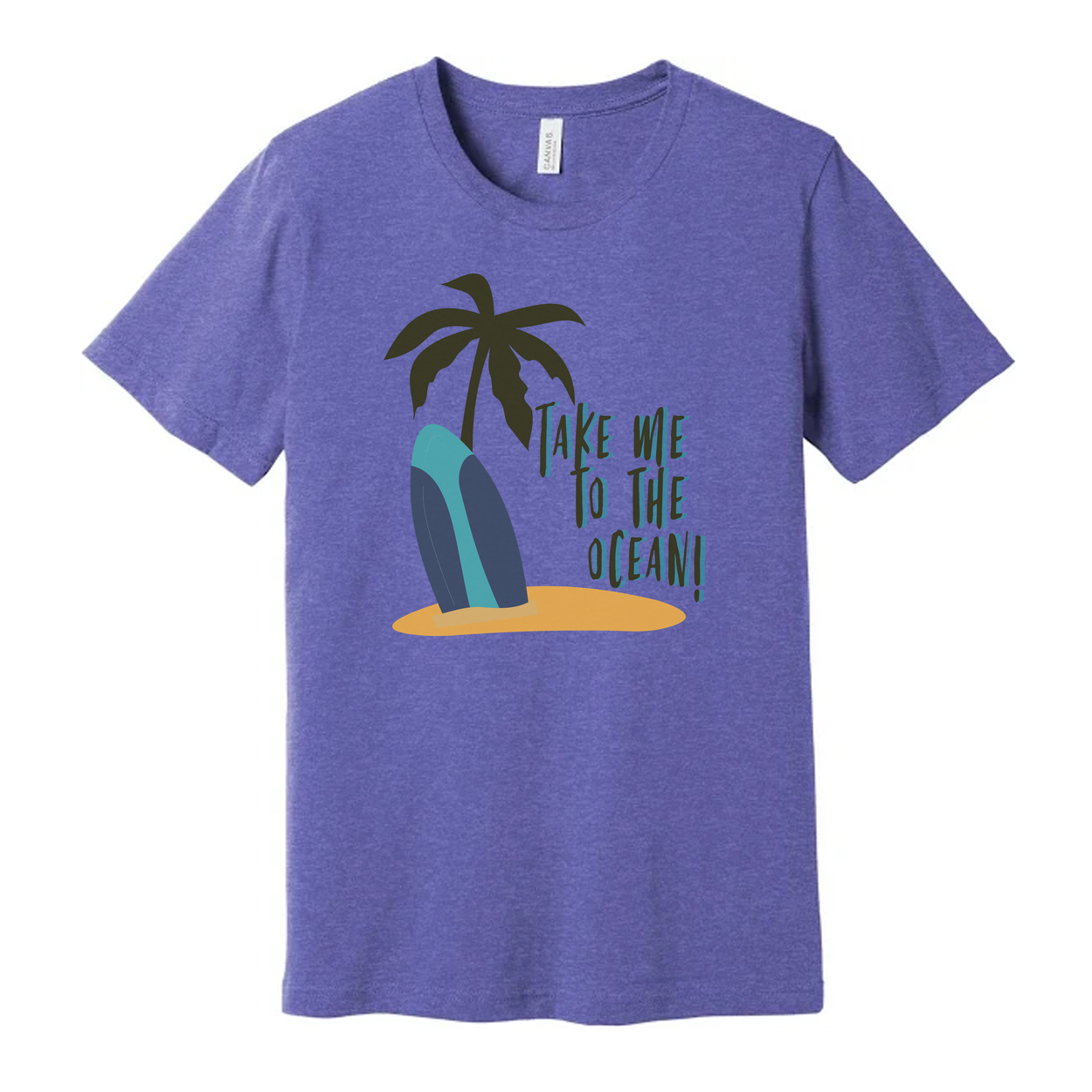 Take Me To The Ocean Surfboard Palm Tree Graphic Unisex Short Sleeve Tee For Beach Lovers