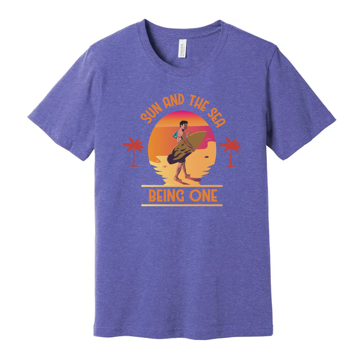 Unisex Surfing Graphic Tee With Sunset Beach Scene And Palm Trees For Beach Lovers