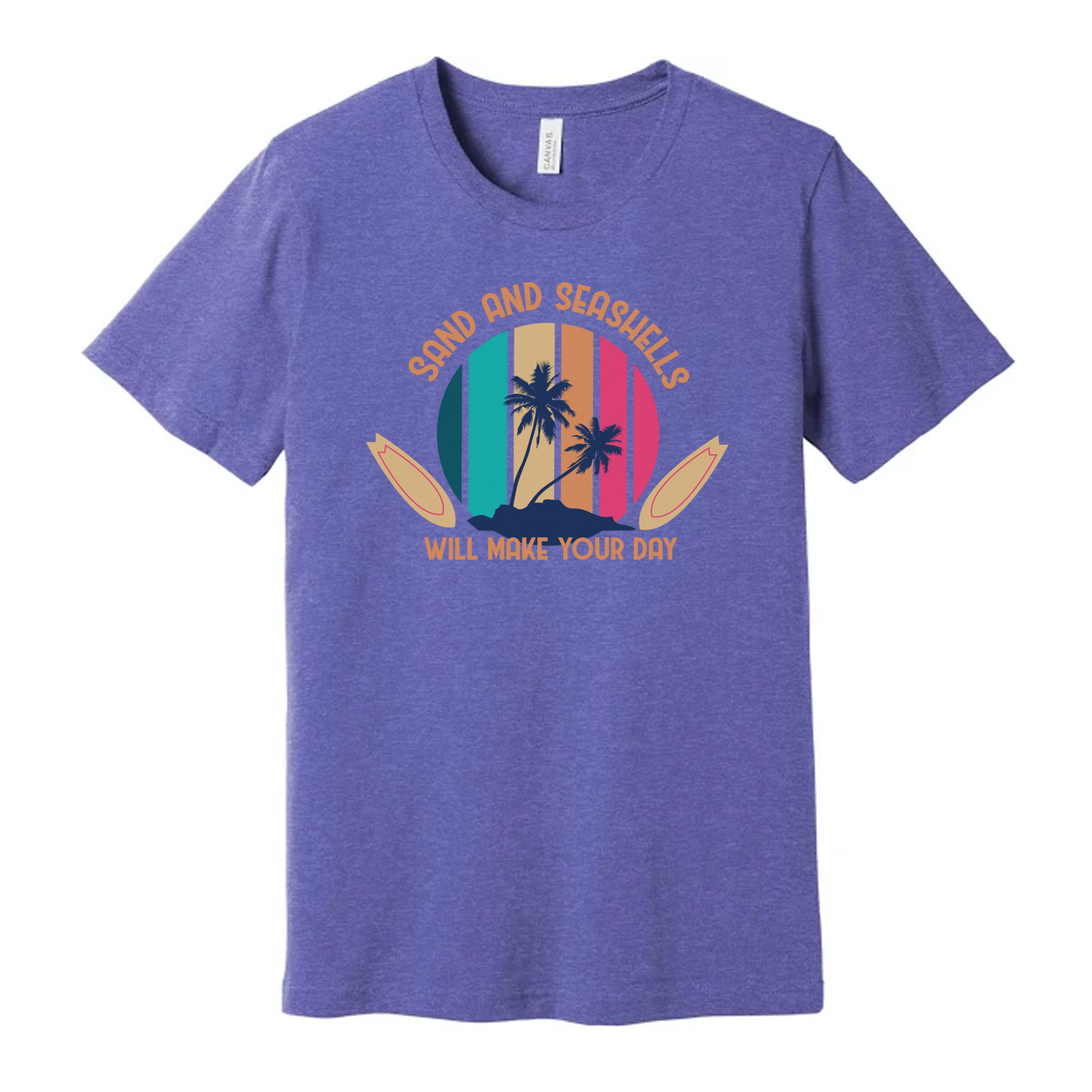 Sand And Seashells Will Make Your Day Palm Trees Beach Graphic Tee For Summer Casual