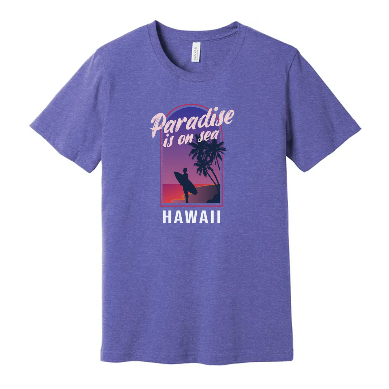 Unisex Hawaii Surfing Graphic T Shirt With Paradise Is On Sea Design Retro Sunset Palm Trees