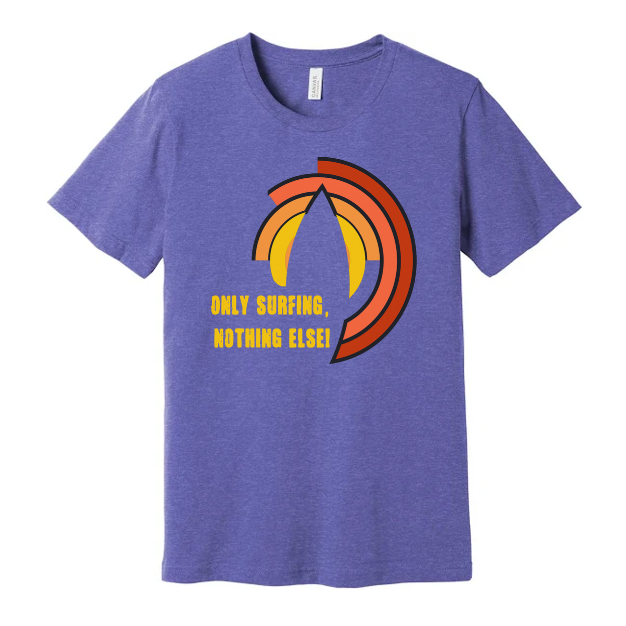 Unisex Surfing Graphic Tee With Sunset Arc Design And Positive Message For Beach Hangouts