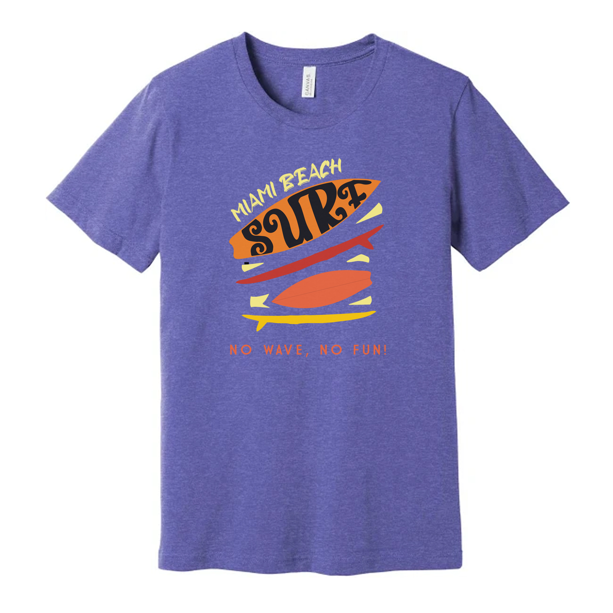 Miami Beach Surf Graphic Tee Unisex No Wave No Fun Surfboard Print With Retro Colors