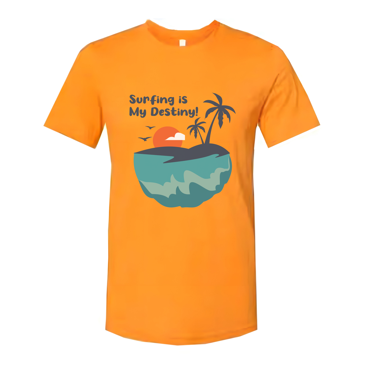 Surfing Is My Destiny Graphic Tee For Unisex Short Sleeve Island Sunset Beach Scene