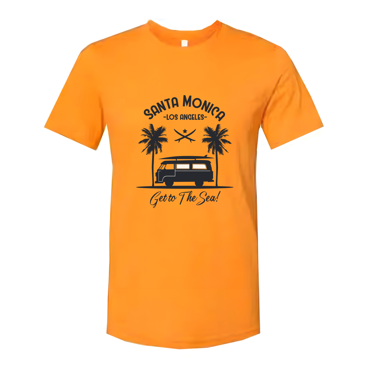 Santa Monica Los Angeles Surfing Graphic Unisex Tee Get To The Sea Design With Palm Trees
