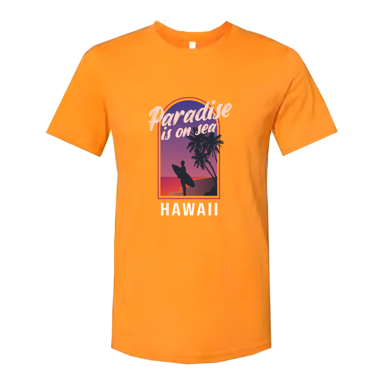 Unisex Hawaii Surfing Graphic T Shirt With Paradise Is On Sea Design Retro Sunset Palm Trees